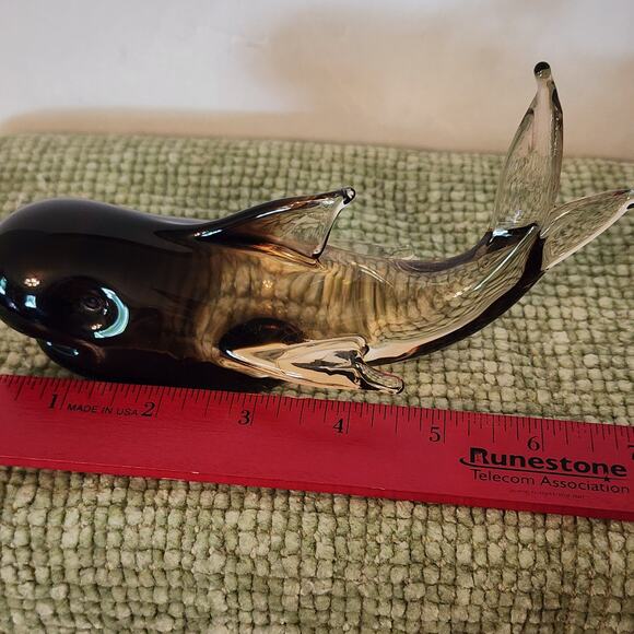Vintage Murano Style Art Glass Whale Figurine Smoky Amber Clear 6" MCM Decor - Picture 4 of 8